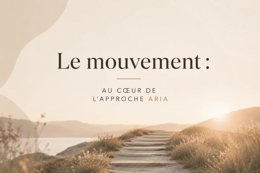Illustration de l'article « Le mouvement au cœur de l'approche ARIA » représentant un chemin symbolisant le changement progressif et la régularité en psychologie.