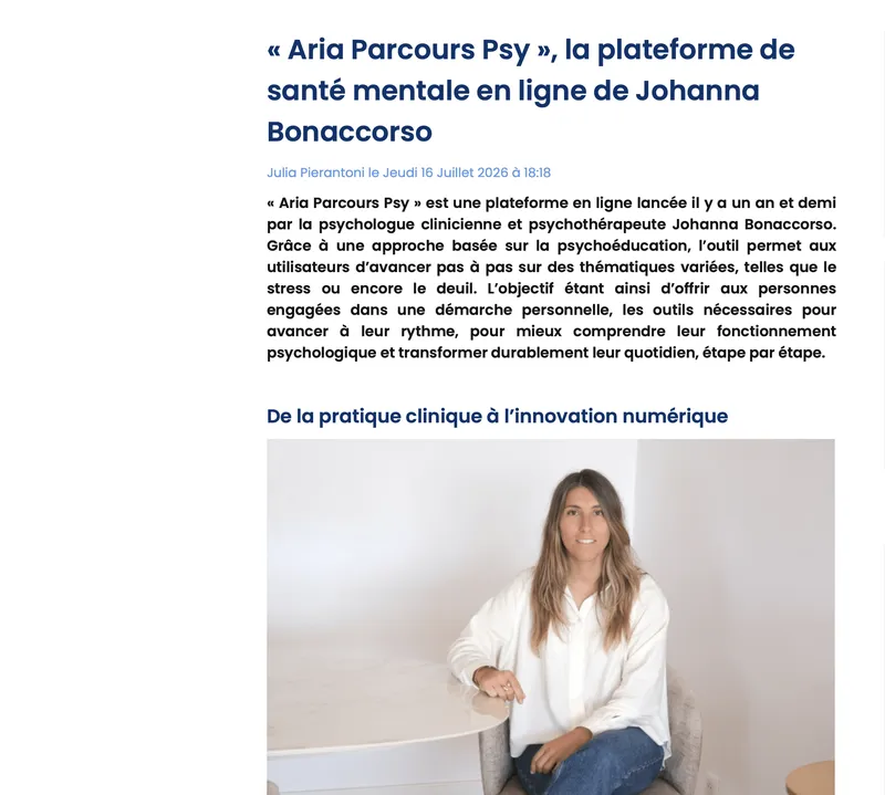 L'article de Corse Net Infos sur Aria