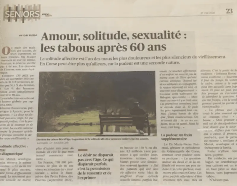 La page du journal : « Amour, solitude, sexualité : les tabous après 60 ans »